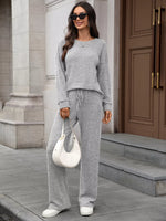 Ribbed Round Neck Top and Pants Two-piece Loungewear Set