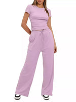 Round Neck Short Sleeve T-Shirt and Pants Two-piece Loungewear Set