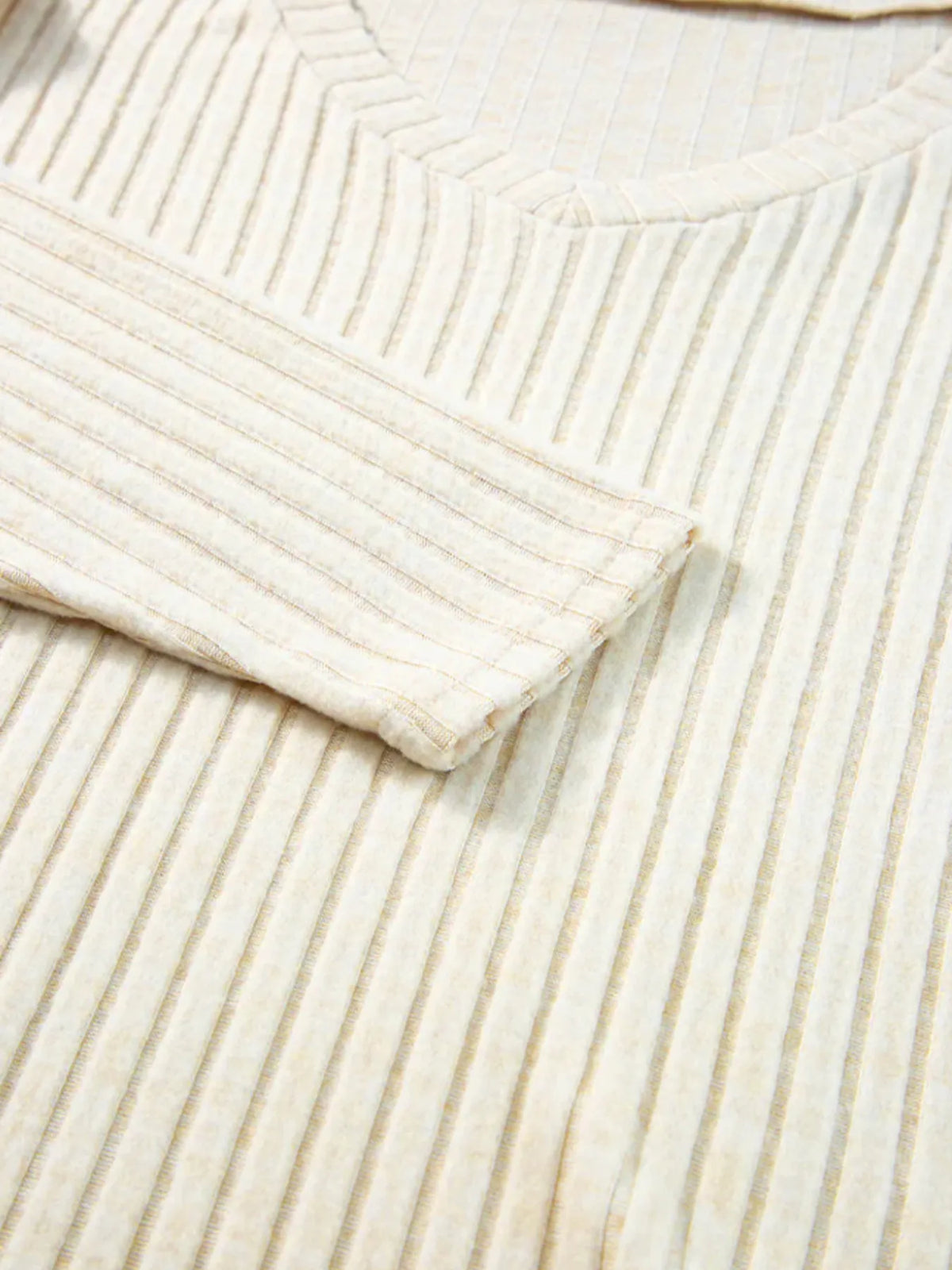 Ribbed Knit V-Neck Top and Pants Loungewear Set