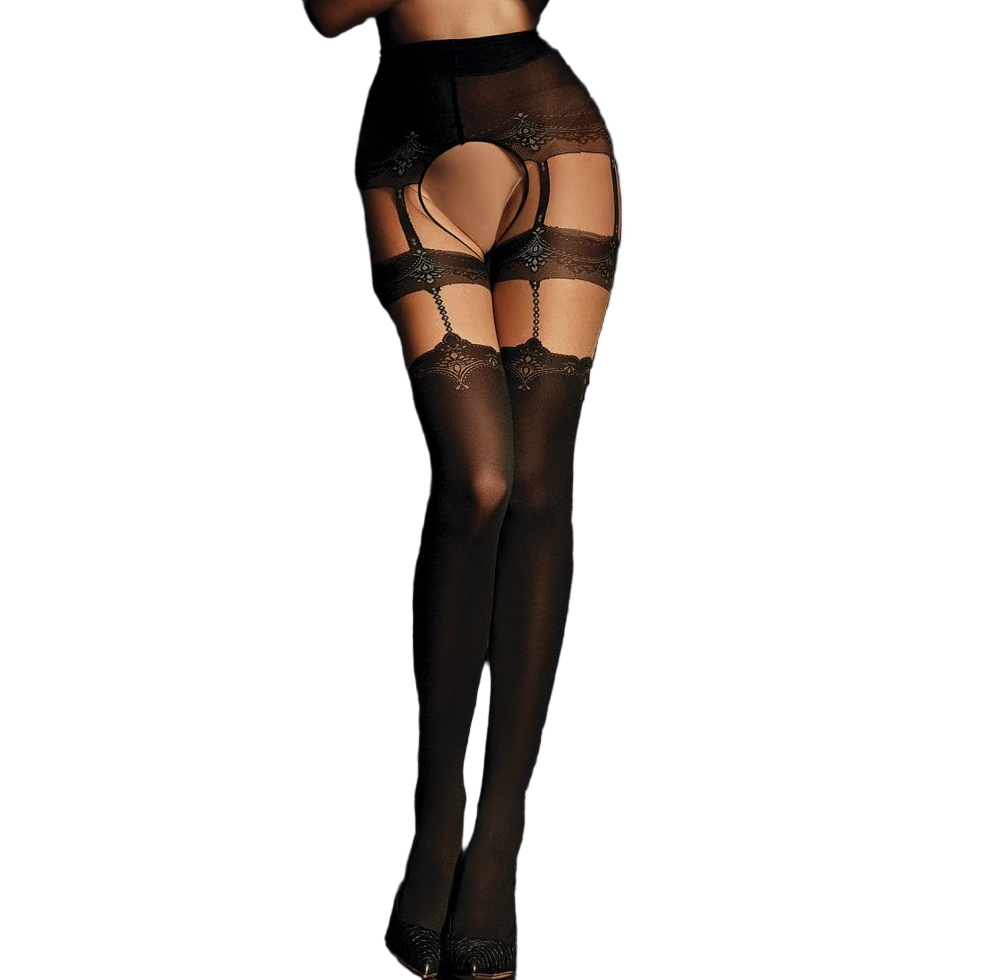 Black Secret BS102 Crotchless Tights Black & Natural