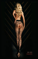 Black Secret All Over Black Pattern Crotchless Tights