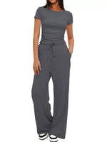 Round Neck Short Sleeve T-Shirt and Pants Two-piece Loungewear Set