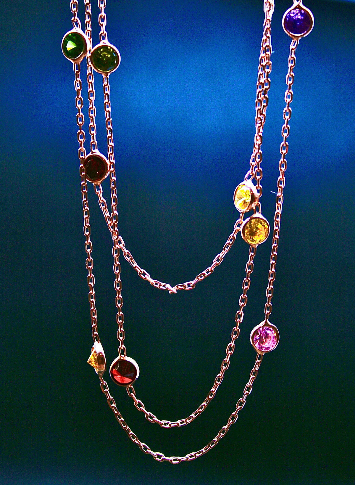 110cm Long Chain Necklace with Coloured Stones