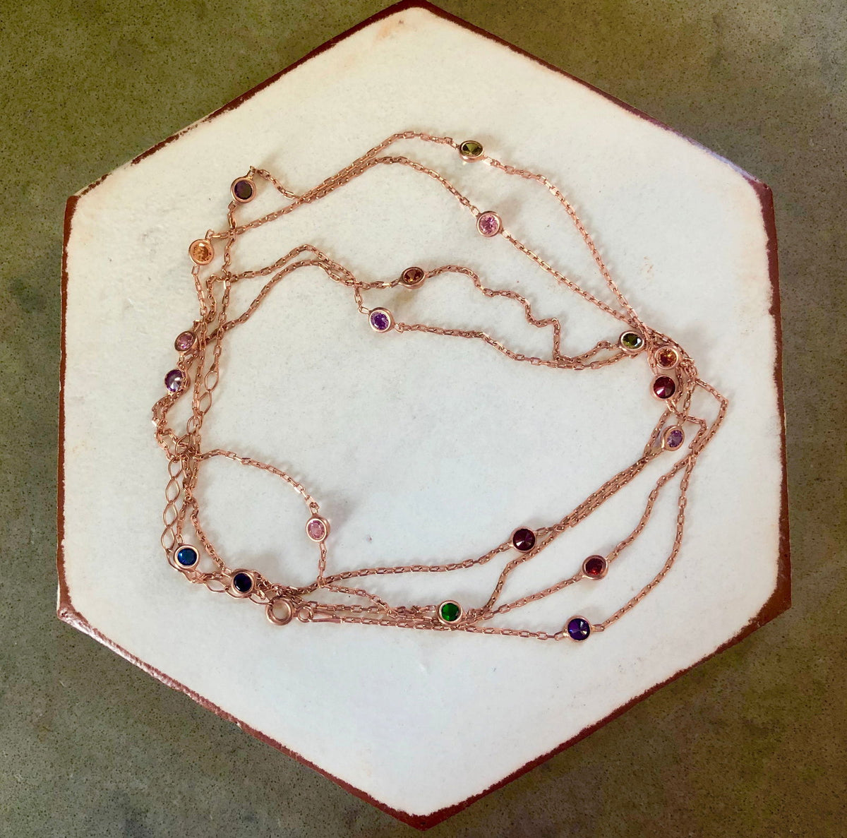 110cm Long Chain Necklace with Coloured Stones