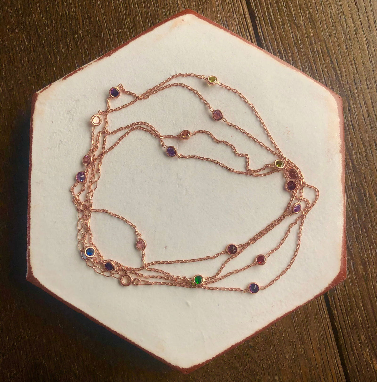 110cm Long Chain Necklace with Coloured Stones