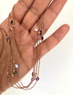 110cm Long Chain Necklace with Coloured Stones 110 cm Black Rose gold plated silver