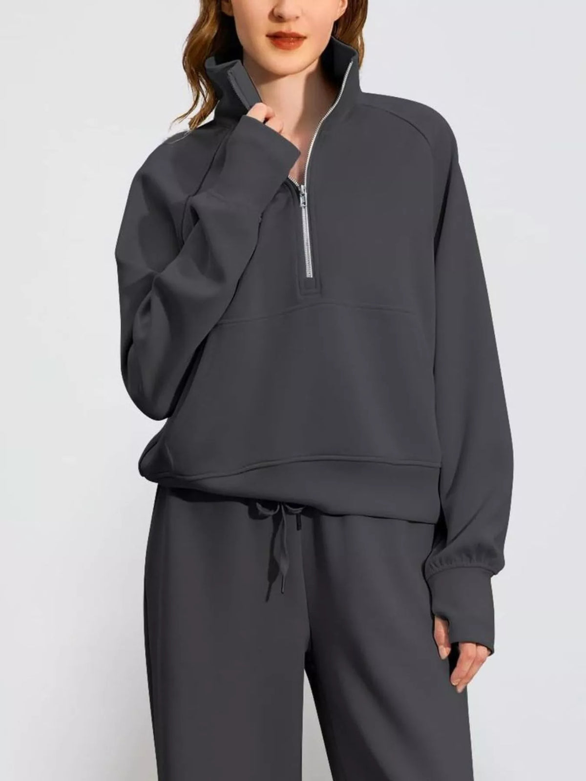 Half-Zip Sweatshirt and Wide-Leg Pants Two-piece Loungewear Set