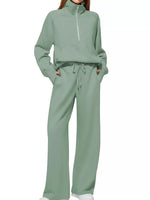 Half-Zip Sweatshirt and Wide-Leg Pants Two-piece Loungewear Set Light Green