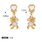 18K Gold Bear-shaped Gemstone Earrings with Bow Design
