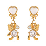 18K Gold Bear-shaped Gemstone Earrings with Bow Design