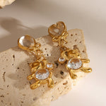 18K Gold Bear-shaped Gemstone Earrings with Bow Design