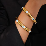 18K Gold Evil Eye Exaggerated Open Bracelet