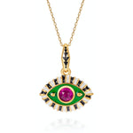 18K Gold Evil Eye Inlaid Gemstone Necklace