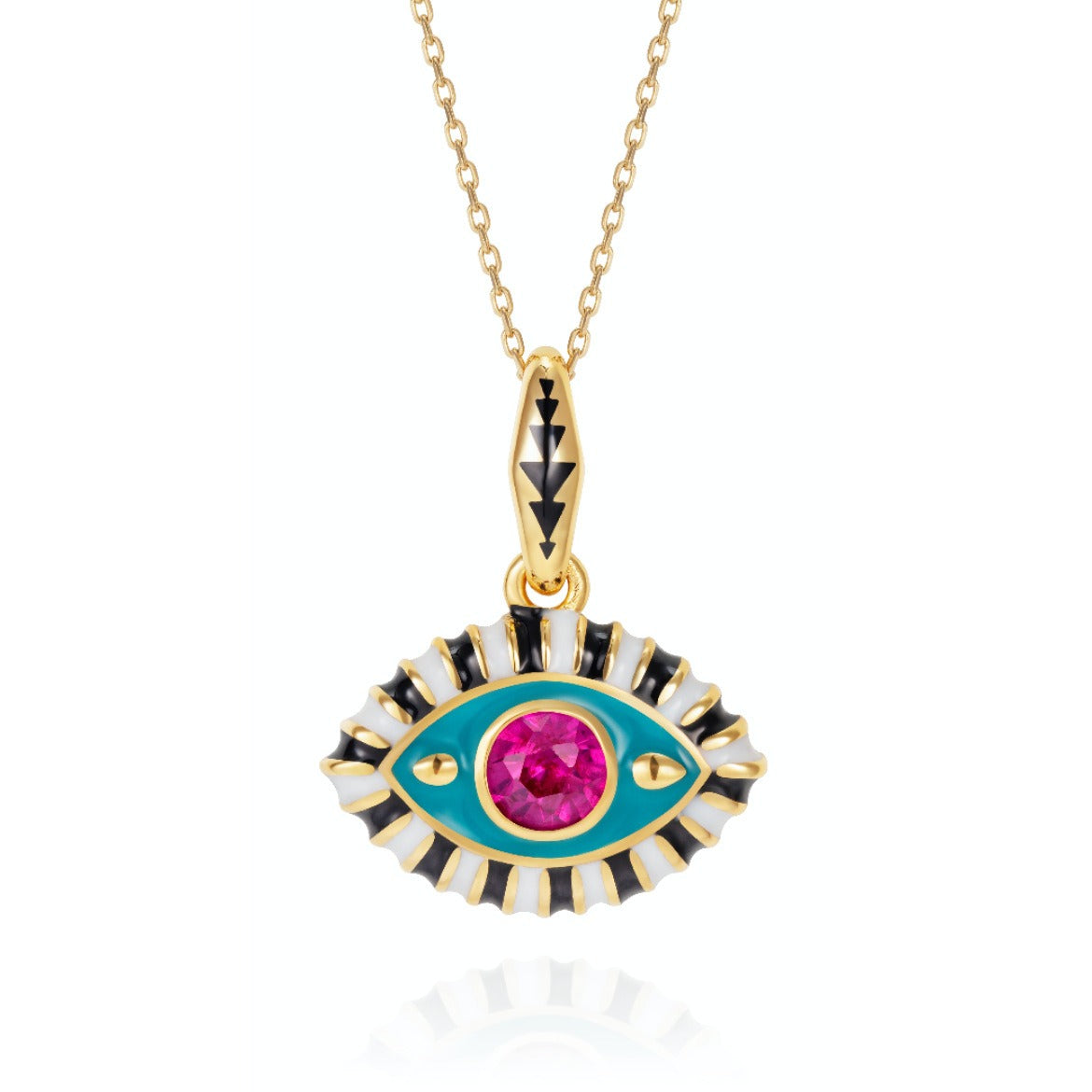 18K Gold Evil Eye Inlaid Gemstone Necklace