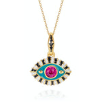 18K Gold Evil Eye Inlaid Gemstone Necklace