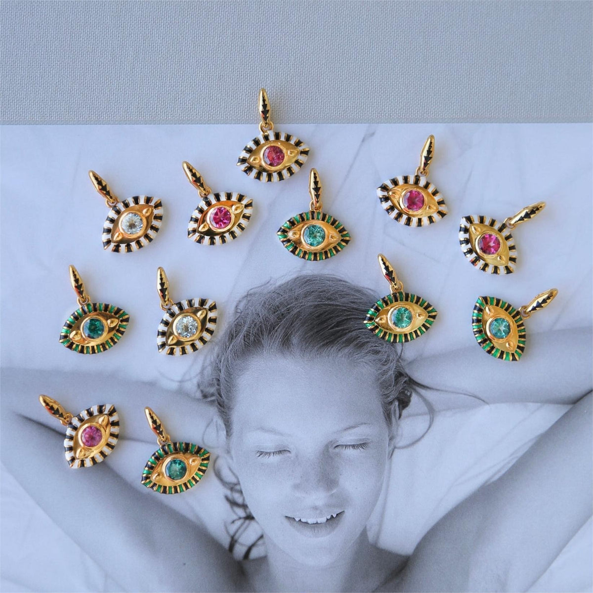 18K Gold Evil Eye Inlaid Gemstone Necklace