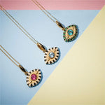 18K Gold Evil Eye Inlaid Gemstone Necklace