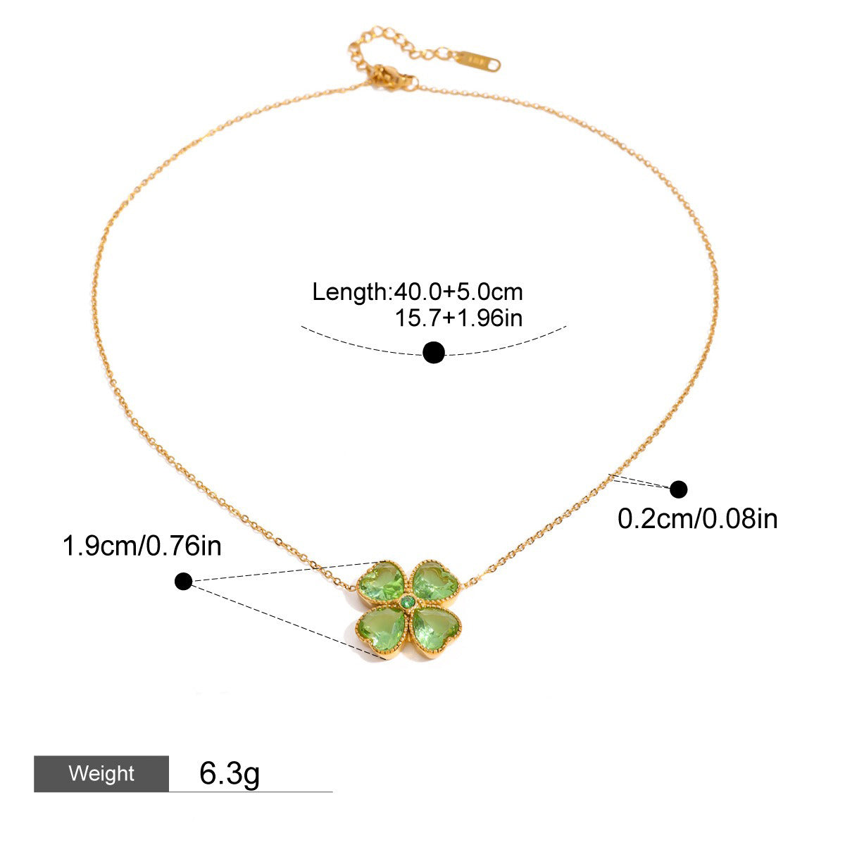 18K Gold Four-Leaf Clover Inlaid Gemstone Earrings & Necklace Set Style C-Necklace
