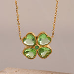 18K Gold Four-Leaf Clover Inlaid Gemstone Earrings & Necklace Set