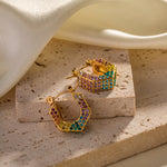 18K Gold Multicolour Geometric Diamond-Plated Earrings