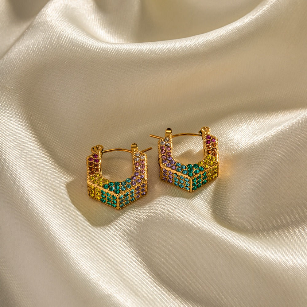 18K Gold Multicolour Geometric Diamond-Plated Earrings