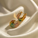 18K Gold Multicolour Geometric Diamond-Plated Earrings