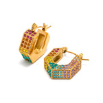 18K Gold Multicolour Geometric Diamond-Plated Earrings