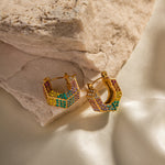 18K Gold Multicolour Geometric Diamond-Plated Earrings
