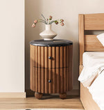 Ava Luxe Round Bedside Table, Marble Black
