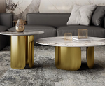 Maru Nesting Coffee Table Set, Sintered Stone Top With Gold Base