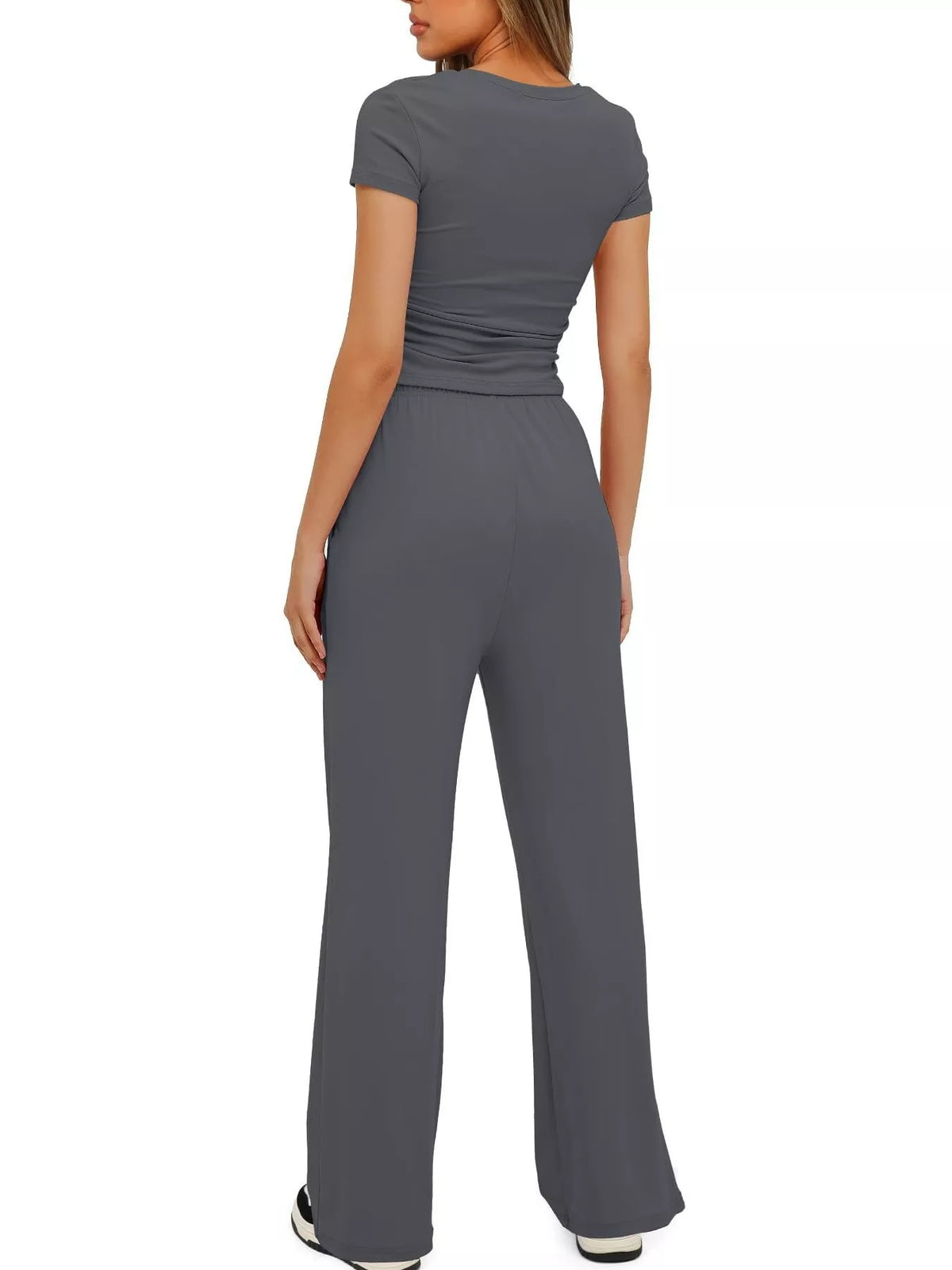 Round Neck Short Sleeve T-Shirt and Pants Two-piece Loungewear Set