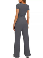 Round Neck Short Sleeve T-Shirt and Pants Two-piece Loungewear Set