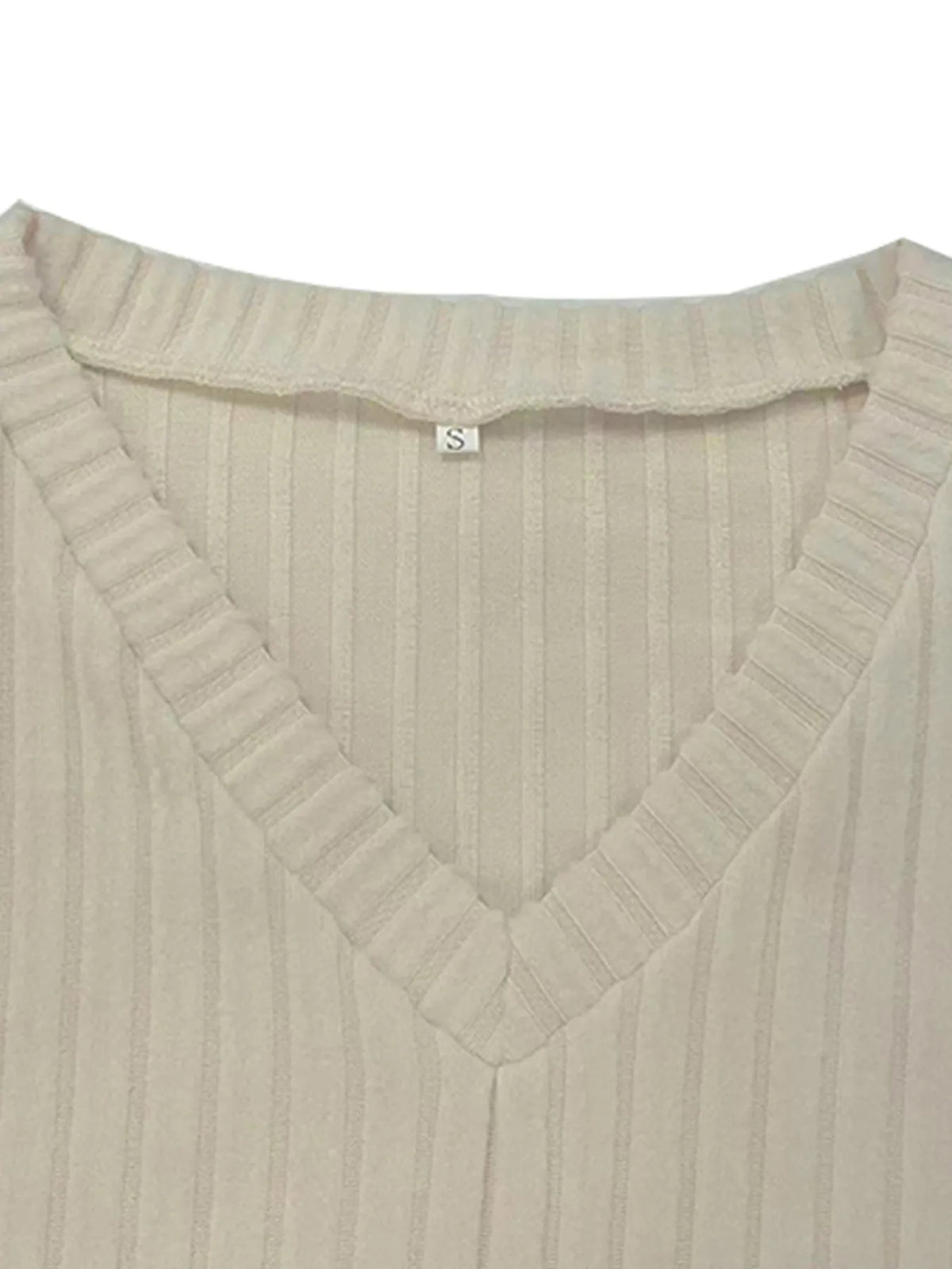 Ribbed Knit V-Neck Top and Pants Loungewear Set