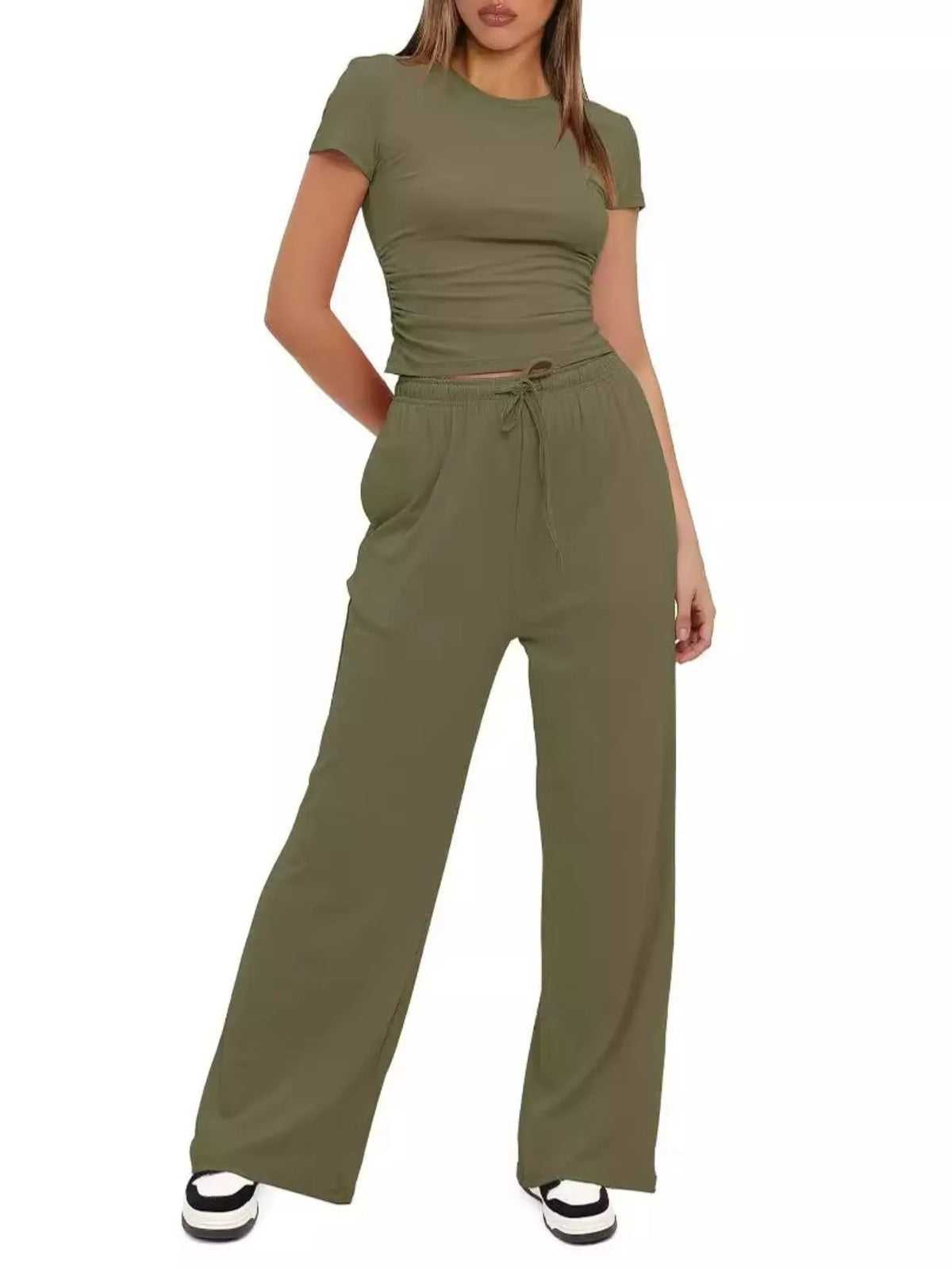 Round Neck Short Sleeve T-Shirt and Pants Two-piece Loungewear Set