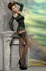 Ballerina Faux Suspender Sparkly Detail Hold Ups Nero Black with Lurex
