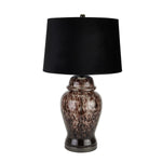 Black Dapple Acanthus Lamp With Linen Shade