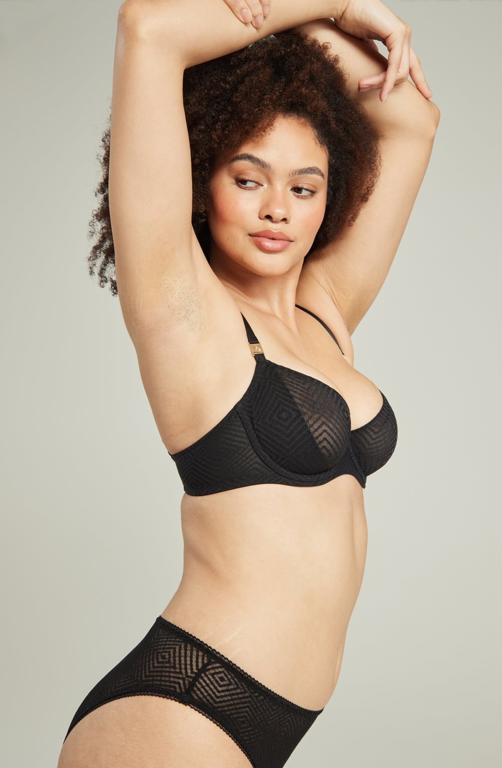 Nudea The Sheer Deco Lift Balcony Bra Black Up to GG Cup