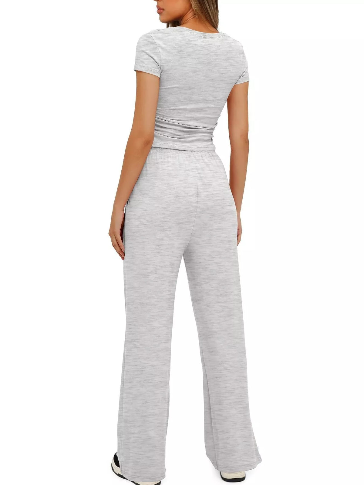 Round Neck Short Sleeve T-Shirt and Pants Two-piece Loungewear Set