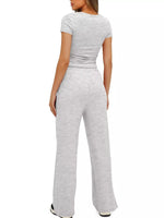 Round Neck Short Sleeve T-Shirt and Pants Two-piece Loungewear Set