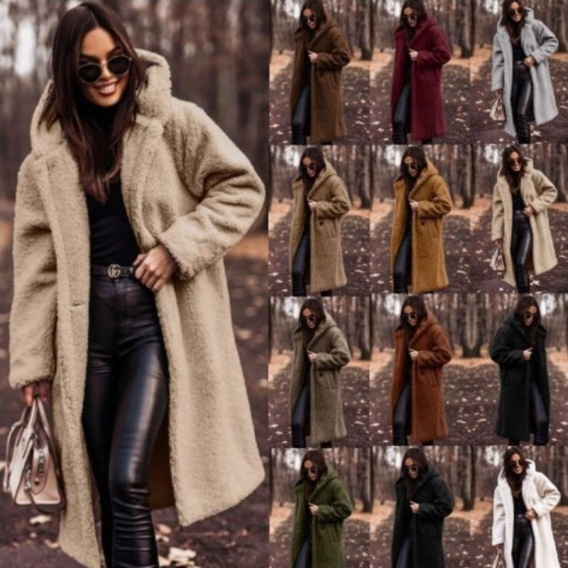 Autumn Winter Women’s Fashion Elegant Plush Warm Faux Fleece Long Teddy Coat