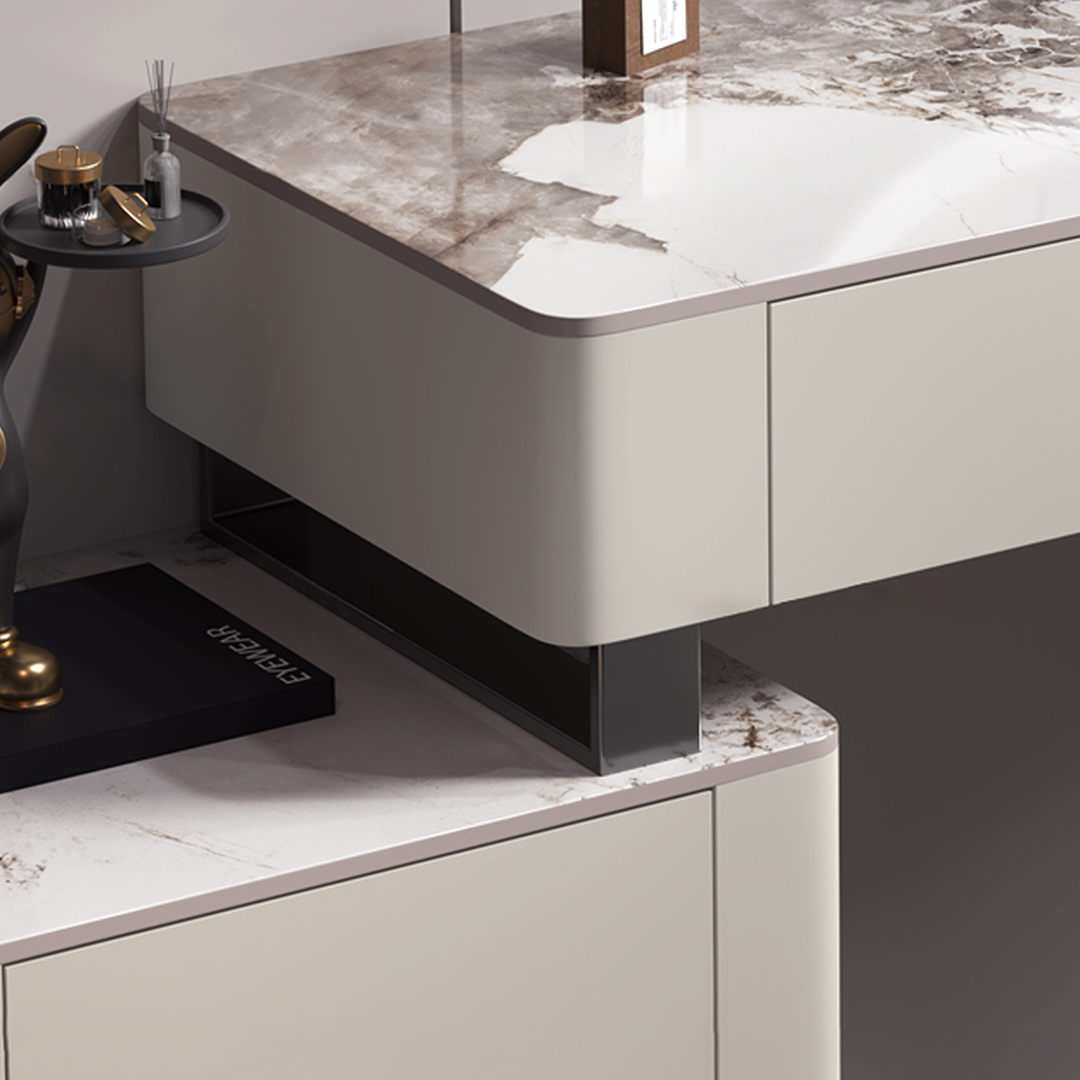 Paulina Modern Dressing Table Mirror With Drawers & LED Light, Solid Wood