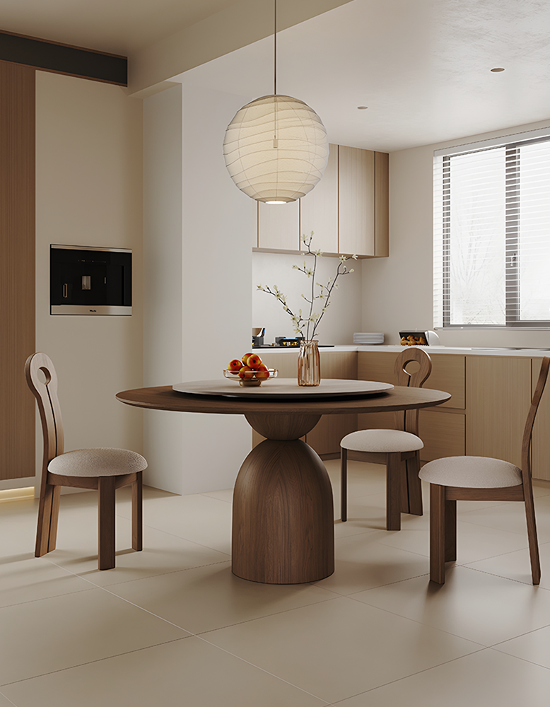 Amaia Round Pedestal Dining Table, Solid Wood, Black Or Walnut