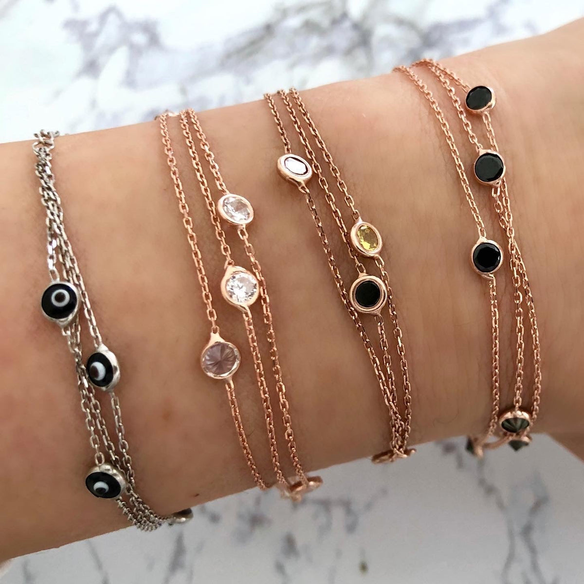 3 Row Bracelet with Stones