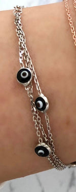 3 Row Bracelet with Stones Silver Evil Eye Stones