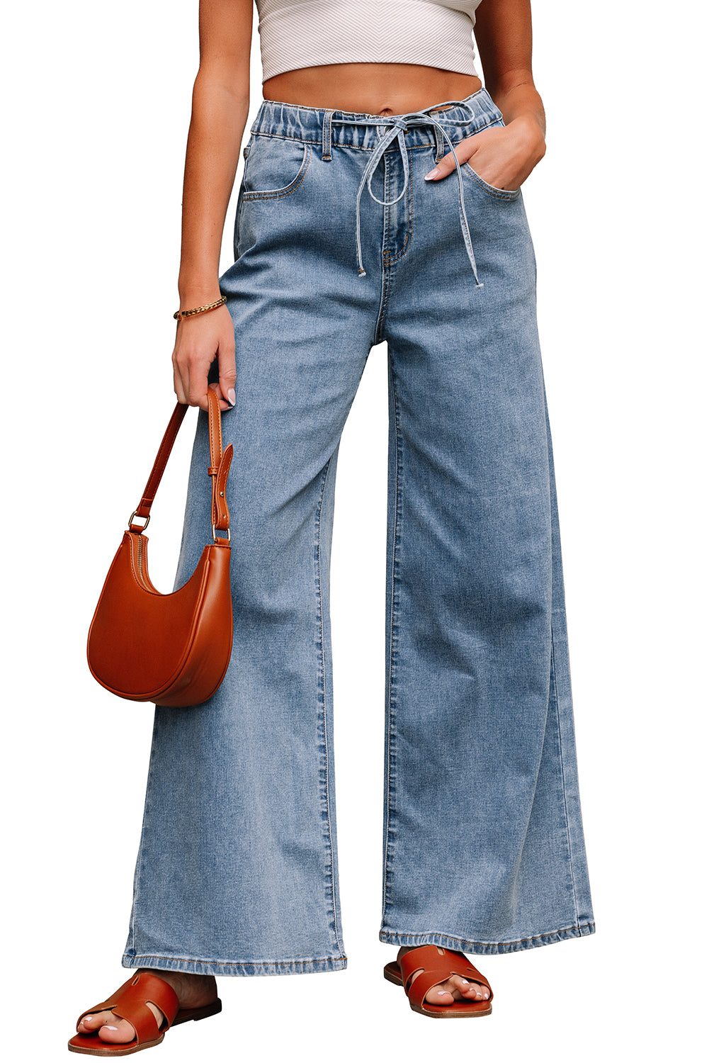 Dusk Blue Medium Wash Super Wide Leg Denim Pants