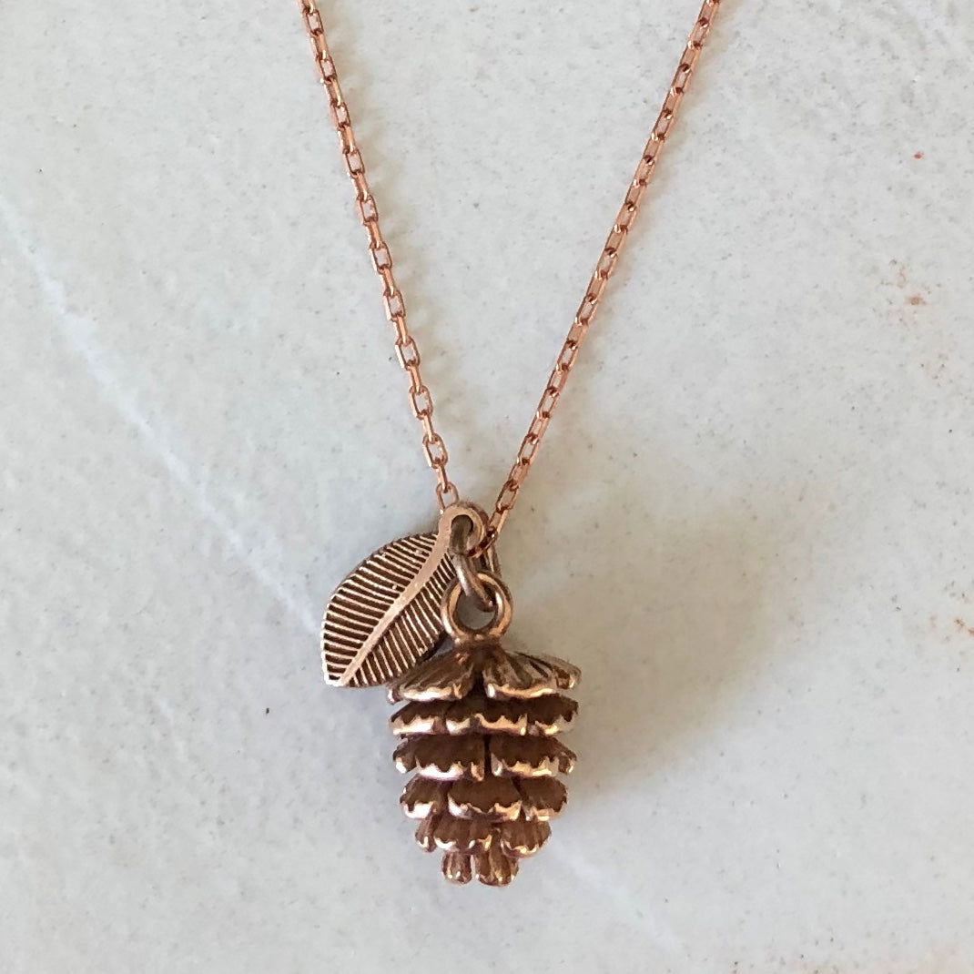 3D PINE CONE NECKLACE 52 cm Rose Rose Gold Plated Silver