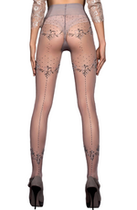 Ballerina Pattern Dotted Line Centre Seam Tights Grey with Lurex