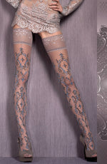 Ballerina Pattern Hold Ups Grey & Blue Detail