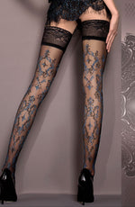 Ballerina Lace Tops Hold Ups Nero Black & Striking Blue Detail