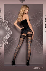 Ballerina Lace Tops Hold Ups Nero Black & Striking Blue Detail
